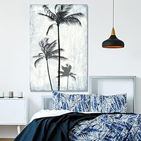 Canvas Wall Art - Tropical Palm Trees on Rustic Background - Giclee Print Gallery Wrap Modern Home Art Ready to Hang - 12x18 inches