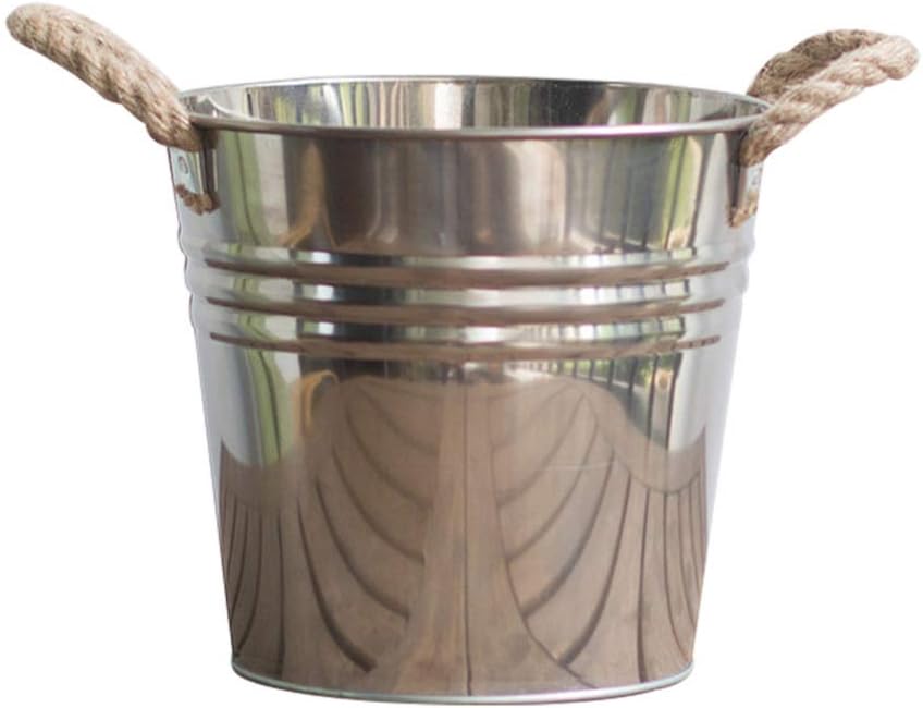 Hemoton Vintage Rustic Flower Vase Metal Shabby Chic Watering Can Farmhouse Vase Galvanized Tin Jug French Bucket Pot Pitcher with Rope Handle for Garden Home Size L