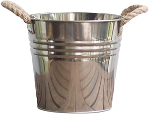 Hemoton Vintage Rustic Flower Vase Metal Shabby Chic Watering Can Farmhouse Vase Galvanized Tin Jug French Bucket Pot Pitcher with Rope Handle for Garden Home Size L