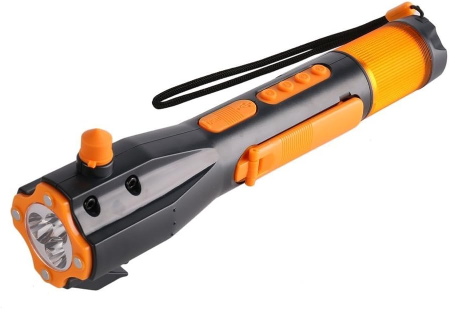 Emergency Radio Flashlight, XLN-703 Multi-functional Flashlight Car Emergency Tool Attack Hammer Compass Magnet Safety Flashlight for Travel Camping Hiking