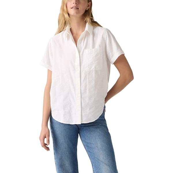 Camicia Uomo In Lino E Cotone Lucky Brand - Maniche Corte, Colore Chiaro, Vestibilità Classica - Perfetta Per L'estate