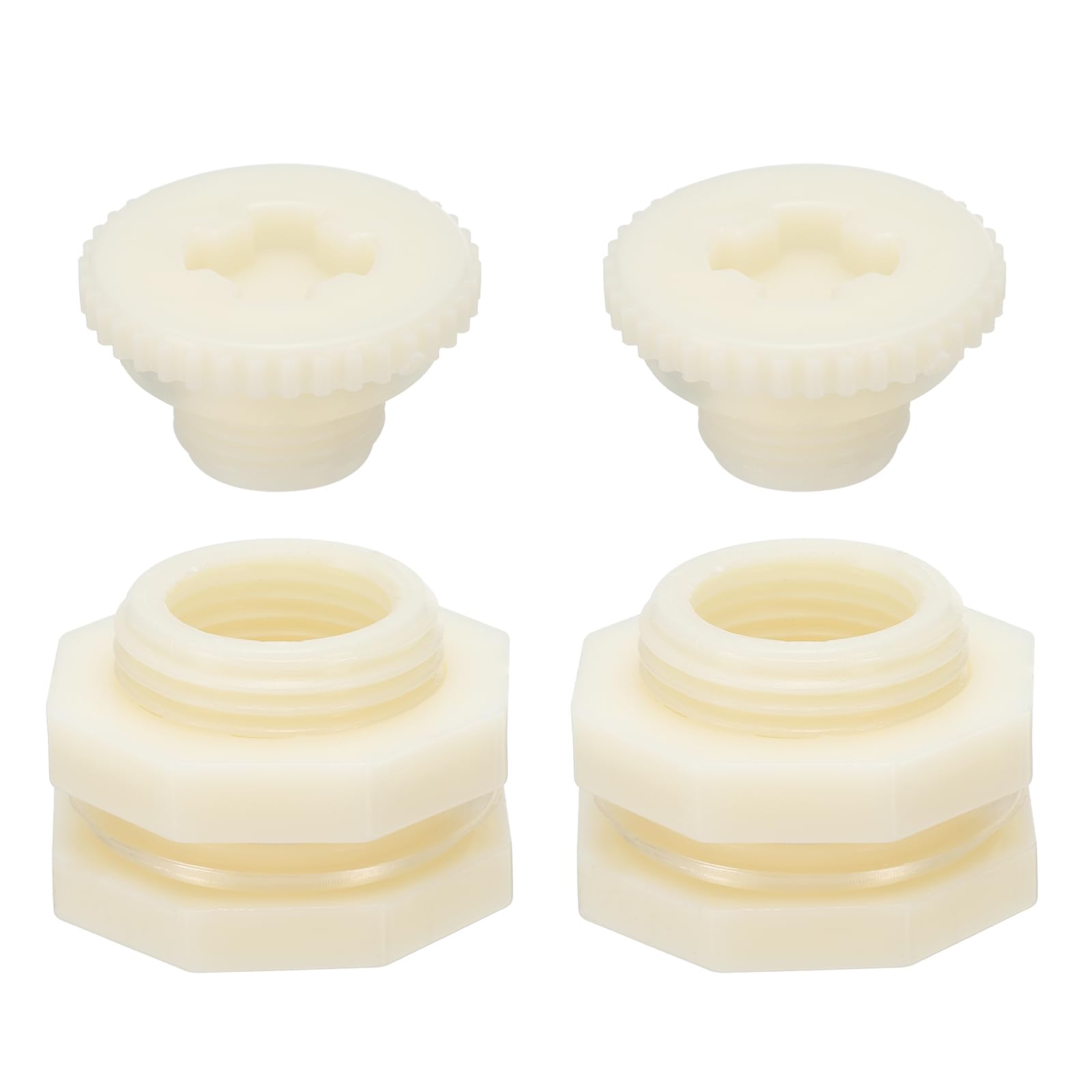PATIKIL ABS Bulkhead Fitting G 1/2, 2 Pcs Double Threaded Bulkhead Water Tank Connector with PVC Seal Gasket for Rain Bucket, Sinks, Aquariums, White