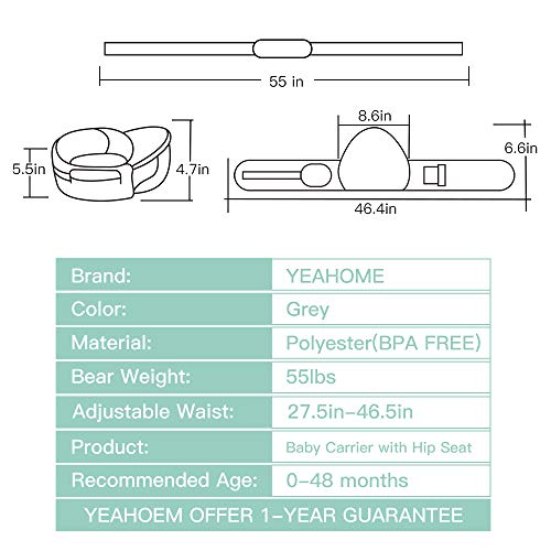 Baby Carrier with Hip Seat - YEAHOME Safety Certified Waist Carrier with Adjustable Biggest Buckle, Pocket and Adjustable Straps,Ergonomic Soft Baby Carrier Hip Seat with Breathable Air Mesh