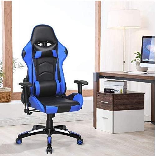4HOMART Ergonomic Gaming Chair Swivel PC Computer Chair with Adjustable Armrest, Recliner High Back Video Chair with Lumbar Cushion&Head Pillow(Blue&Black)