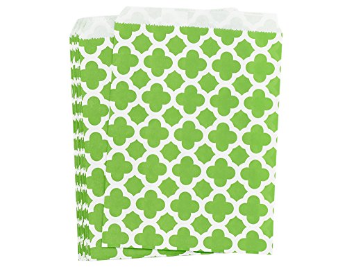 FiveSeasonStuff Greaseproof Paper Bags for Food Candy Goodies Gift Party Wedding Favors Birthday Baby Shower Buffets Picnics BBQ Arts & Crafts DIY Retail (5.12''x 7'') — PACK 100 (Green, Mix Patterns)