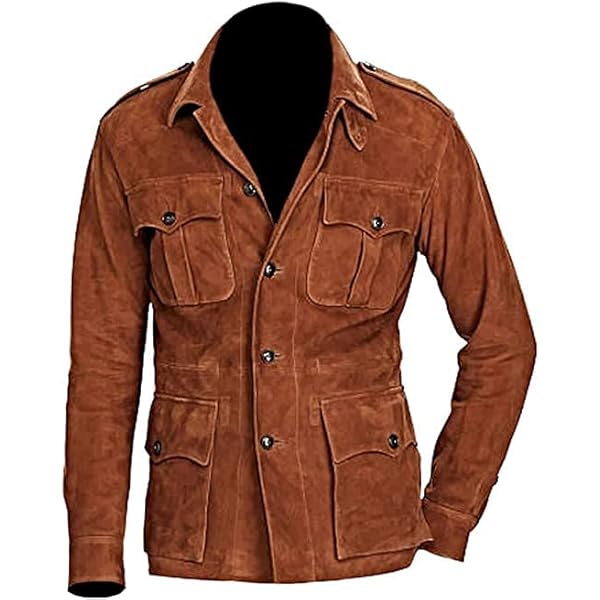 Classyak Men's Fashion 4 Pocket Suede Leather Coat Brown X