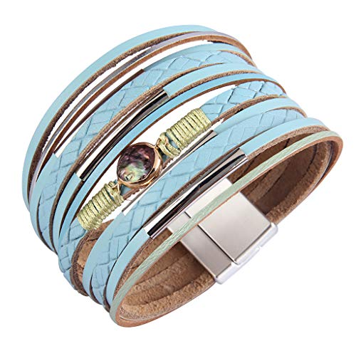 AZORA Leather Wrap Bracelets for Women Goldplated Metal Crescent Cuff Bracelet with Magnetic Buckle Casual Bohemian Wrist Bangle Jewelry Gift for Ladies Teen Girls Sister Mum