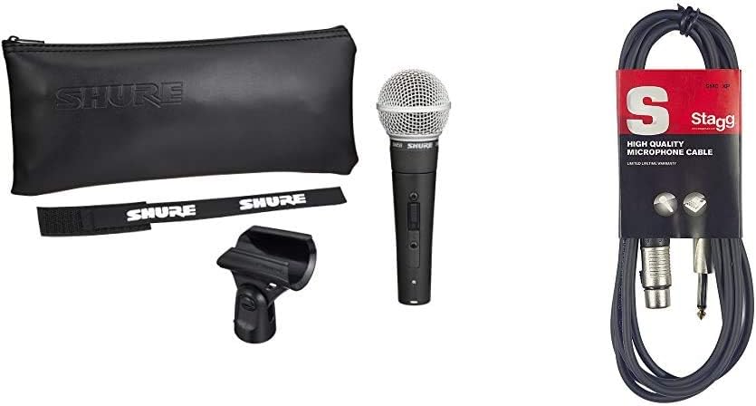 Shure SM58-S Dynamic Vocal Microphone with on/off Switch & Stagg 6m XLR ...