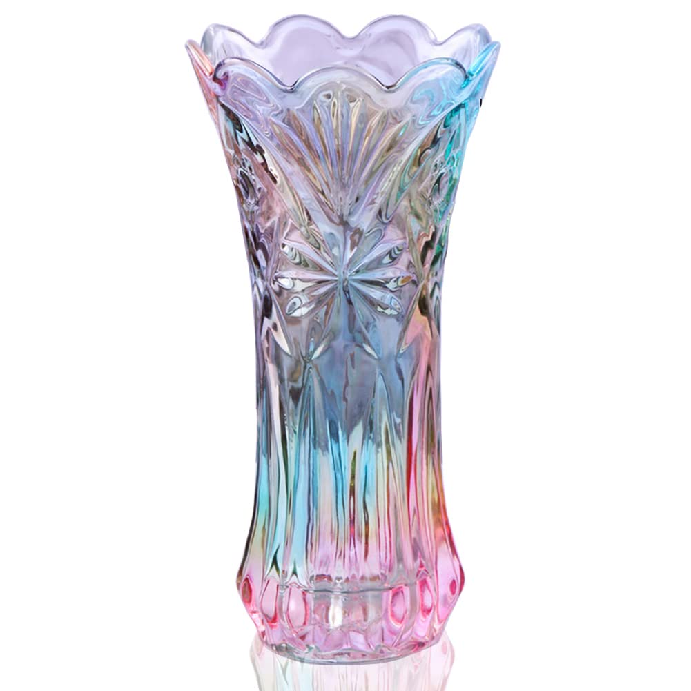 LODCZIOE Rainbow Crystal Glass Flower Vase, Modern Contemporary Oblong Vase for Home Decoration, Dining Table Centerpiece, Wedding Party