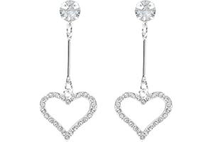 FUJIUIA Heart Drop Dangle Earrings for Women Statement Stud Earrings with Zircon Tassel Fashion Jewelry Gifts for Ladies Girls