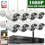 【2020 Update】 OOSSXX 8-Channel HD 1080P Wireless Security Camera System,8Pcs 1080P 2.0 Megapixel Wireless Indoor/Outdoor IR Bullet IP Cameras,P2P,App, HDMI Cord & 2TB HDD Pre-Install