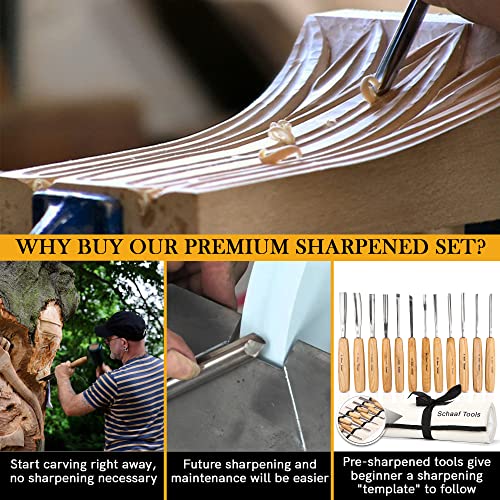 Professionally Hand Sharpened Schaaf Wood Carving Tools 12pc Wood Chisel Set with Canvas Case