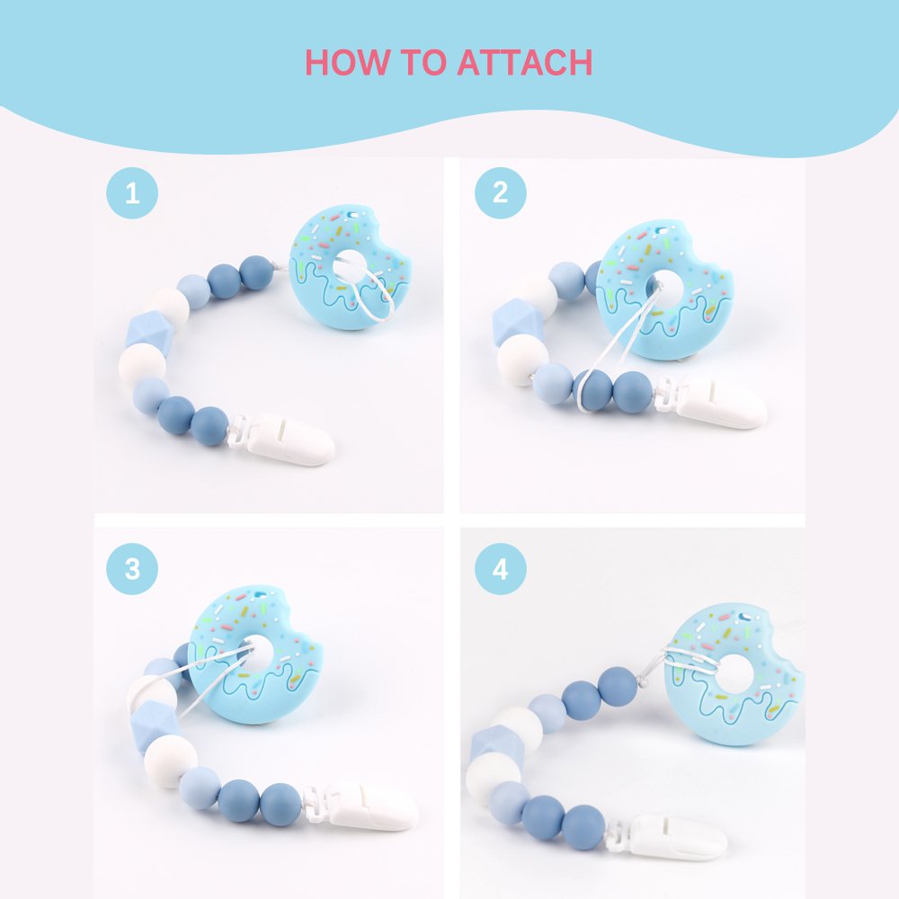 TYRY.HU Pacifier Clips Boys Baby Paci Clip Silicone Teething Beads Soothie Binky Holder Teether Toys Birthday Christmas Shower Gift (Green, Gray) : Baby