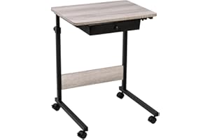 J&V TEXTILES Adjustable Overbed Bedside Table with Wheels (Hospital and Home Medical Use) (Black)
