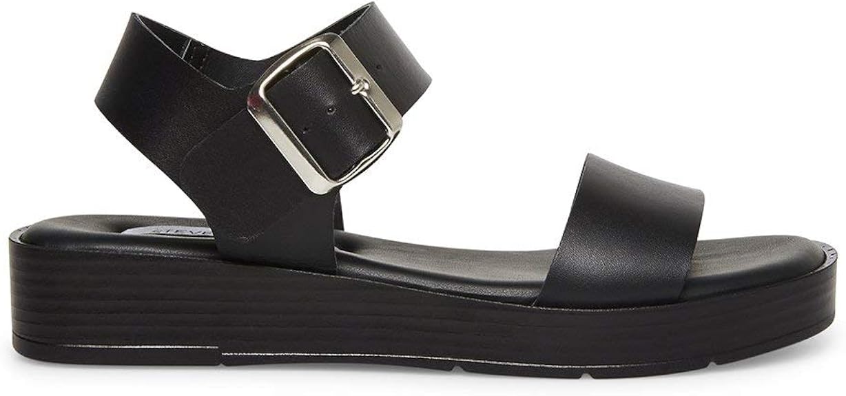 Amazon.com | Steve Madden Women's Destined Black Leather Sandal 8 US | Flats
