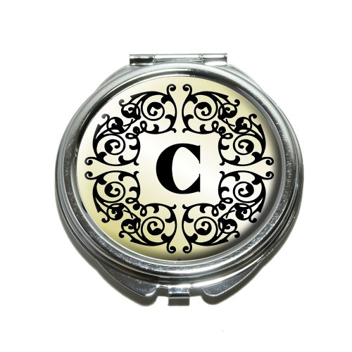 Graphics and More Letter C Initial Black White Tan Compact Purse Mirror