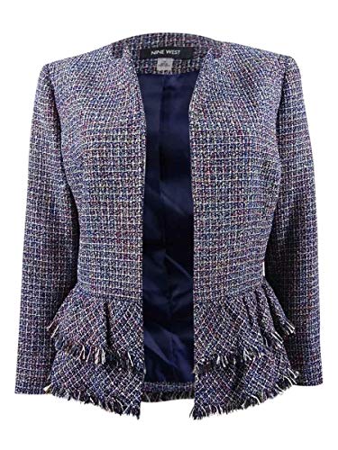 Nine West Women's Plus Size Jewel Neck Tweed Jacket with Bottom Ruffle Detail, Night Sky Multi, 16W