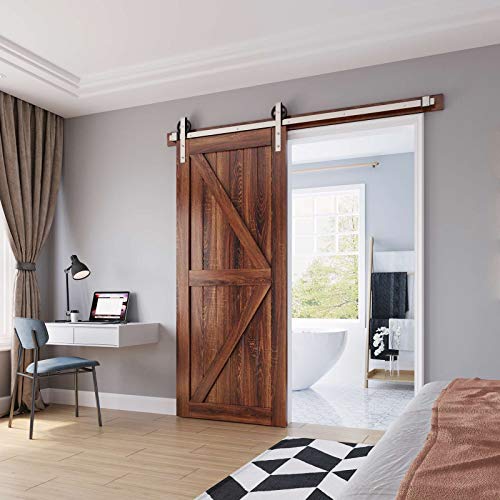 EaseLife 6 FT Brushed Nickel Sliding Barn Door Hardware Track Kit,Big