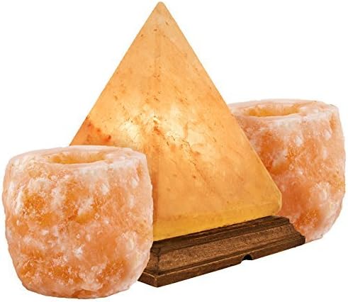 Crystal Allies Gallery: CA SLS-PYR-12cm-COMBO Natural Himalayan Pyramid Salt Lamp and 2 Piece Natural Candle Holder Combo by Crystal Allies Gallery