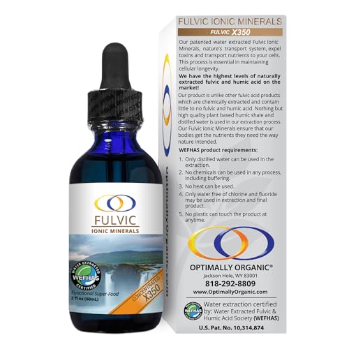Optimally Organic Water Extracted Fulvic Ionic Minerals X350 - Patented BioActive Fulvic Acid, Humic Acid, Trace Minerals, Electrolytes & Essential Amino Acids - 8+ Month Supply!