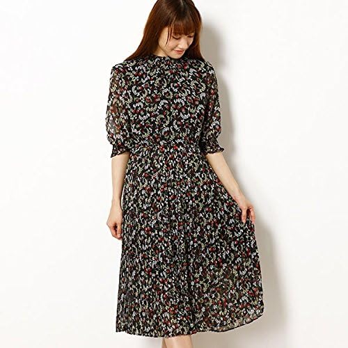 Amazon Co Jp アルシーヴ Archives 花柄シャーリングネックプリーツワンピース ブラック M 服 ファッション小物