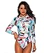 Funnygirl Womens Fashion printing Rashguard Long Sleeve Zip UV Protection Print Surfing Swimsuit Swimwear Bathing Suits, Colors, L(US:10-12)