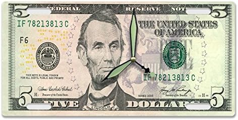 Money Clocks US Series 2006 $5 Bill License Plate 6 x 12 Wall Clock 3448