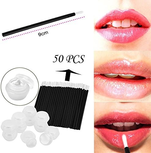 Waymine 10Pcs One-Off Disposble Empty Clear Plastic Cosmetic Containers 50 Pcs Wool Fiber Lip Brush