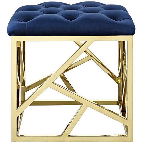 Modway EEI-2845-GLD-NAV Intersperse Tufted Modern Gold Stainless Steel Geometric Frame, Ottoman, Gold Navy