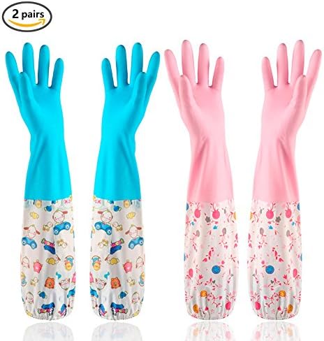 2pairs Household Rubber Latex Cleaning Gloves , Latex Waterproof gloves suitable for Women - Cleaner &amp; Healthier (Long)