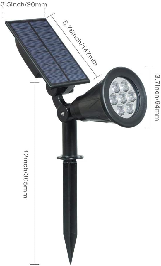 Solar Lights Outdoor Bright Adjustable 7 LED Daylight White 6000K Landscape Lights Waterproof 2-in-1 Wall Ground Security Lighting Dark Sensing Auto On/Off (Pack of 2) - Image 3