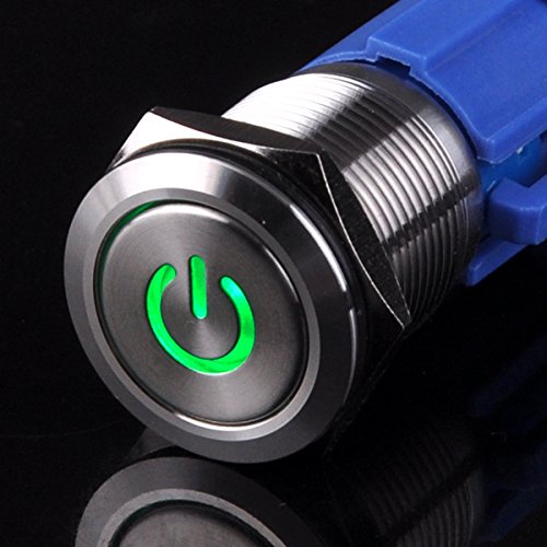 Ulincos Latching Pushbutton Switch U19C1 1NO1NC SPDT ON/OFF Silver Stainless Steel Shell with 12V Green LED Suitable for 19mm 3/4" Mounting Hole (Green)