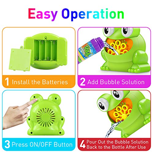 Bubble Machine, Automatic Bubble Maker Blower with A Bottle of Bubble Solution Over 500 Bubbles per Minute Bubble Machines Toy for Kids Toddlers Bath Parties Wedding (Frog) - Thumbnail 2