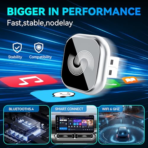 Wireless CarPlay Adapter for iPhone, 2-in-1 Wireless Car Play & Android Auto Adapter, 3X Fast Stable Connection-No Latency from iOS 10+, Wide Compatibility, Plug & Play for 2015+ Cars with USB/Type C