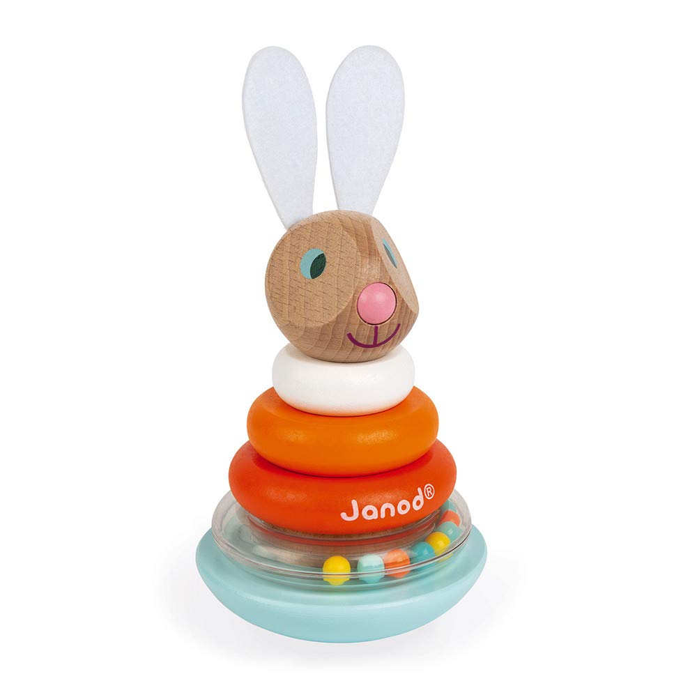 Janod - Stackable Culbuto Rabbit (Wood) - Wooden Early-Learning Toy - Educational Game - Fine Motor Skills - 12 Months - J08248