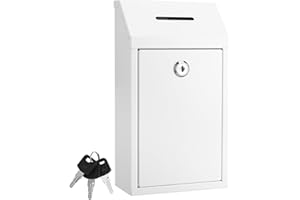 CLAPZOOKI Metal Donation Box with Lock Slot 10.2 x 5.7 x 3'' Collection Box Safe Suggestion Box Charity Collection Donation Box Money Lock Box Cash Drop Box Money Boxes for Home Office Outdoor Door (Beige)