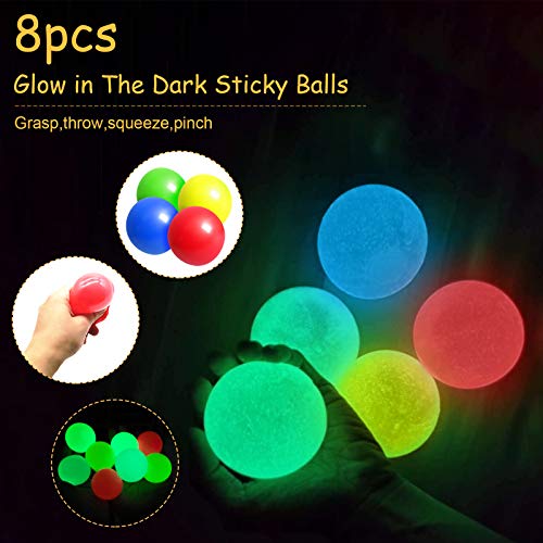 8 Pcs Sticky Wall Balls, Glowing Ceiling Balls Stress Relief Balls, Stick to The Wall and Slowly