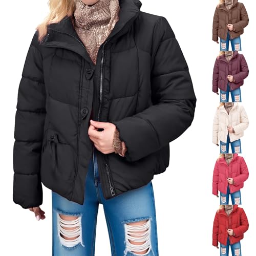 Winter Coats For Women Uk Lightweight Quilted Jacket Womens With Hood Padded Thick Parka Coat Waterproof Solid Color Long Sleeve Puffer Jacket Plus Size Comfortable Warm Down Jackets With Pockets