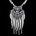 Ysiop Women Bohemian Statement Necklace Vintage Neck Strap Turquoise Leaf Tassel Pendant Silver Updated Version