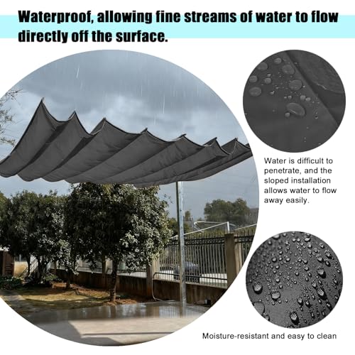 Extendable Wave Sun Sail, HDPE Sun Protection Pergola Replacement Shade Cover, Adjustable Protection Against UV Rays Awning, Adjustable Sun Sail for Balcony, 0.6 x 3 m, Dark Grey