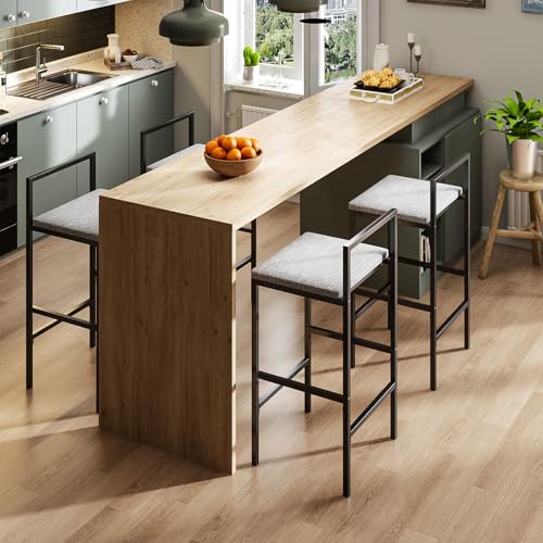 SIMPLE HOGAR Bancos para Barra, Juego de 2 Taburetes de Bar, Bancos para Barra de Cocina de Madera de Hierro y Tela. (Negro + Gris)