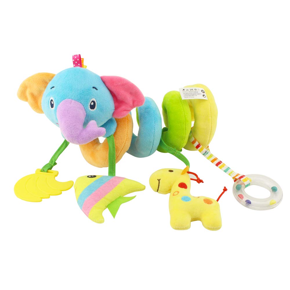 Baby Car Seat Toys, Activity Spiral Stroller Hanging Toys with Rattle for Infant (Elephant)