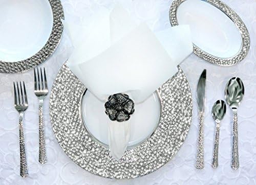 Royalty Settings Hammered Collection Heavy Duty Plastic Plates for Weddings for 20 Persons, Includes 20 Dinner Plates, 20 Salad Plates, 40 Forks, 20 Spoons, 20 Knives, White with Silver Rim