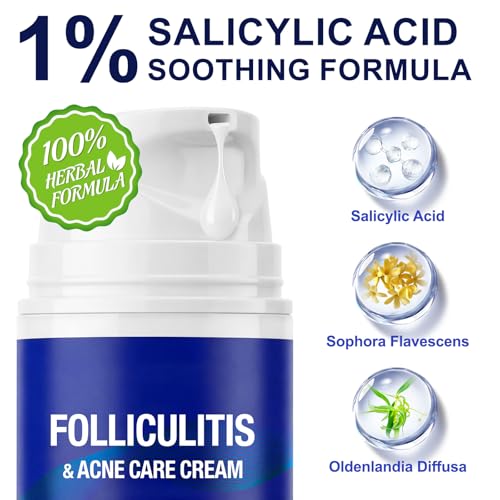 Folliculitis Cream 100g, Multi-Purpose Cream for Oily & Blemish-Prone Skin, Gentle Herbal Care for Smooth, Calm the Look of Redness, help reduce excess oil appearance, Suitable for Scalp, Face & Body