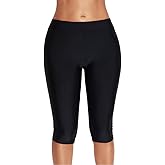 Akaeys Women Knee Length Swim Shorts Leggings Sun Protection Rash Guard Pants Sports Crop Swim Tights Tankini Bottom