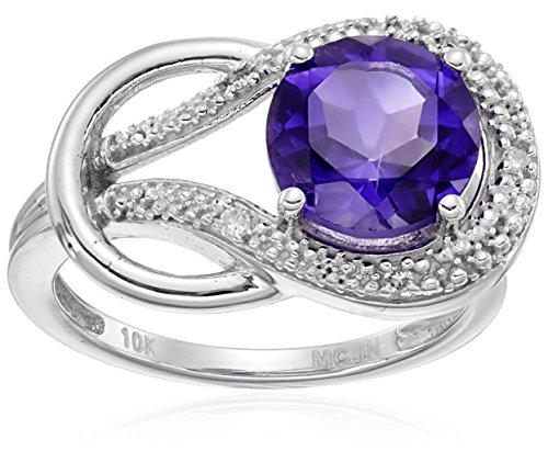 Amethyst and Diamond Accent Love Knot Ring in 10k White Gold, Size 7