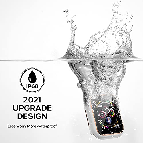 [3 Pack] AISIBY IP68 Waterproof Shockproof Bumper Cover Built-in Screen Protector, Compatible with Apple Watch Series 6/5/4/SE 44mm Case with Tempered Glass Coverage HD Ultra-Thin Unbreakable Cover