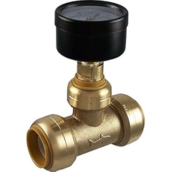SharkBite 24438 Brass Push-to-Connect Tee with Water Pressure Gauge, 3/4