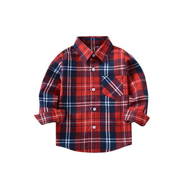 Kehen Kids Little Boys Girls Long Sleeve Button Down Plaid Flannel Shirt Blouse Tops with Pocket - Image 3