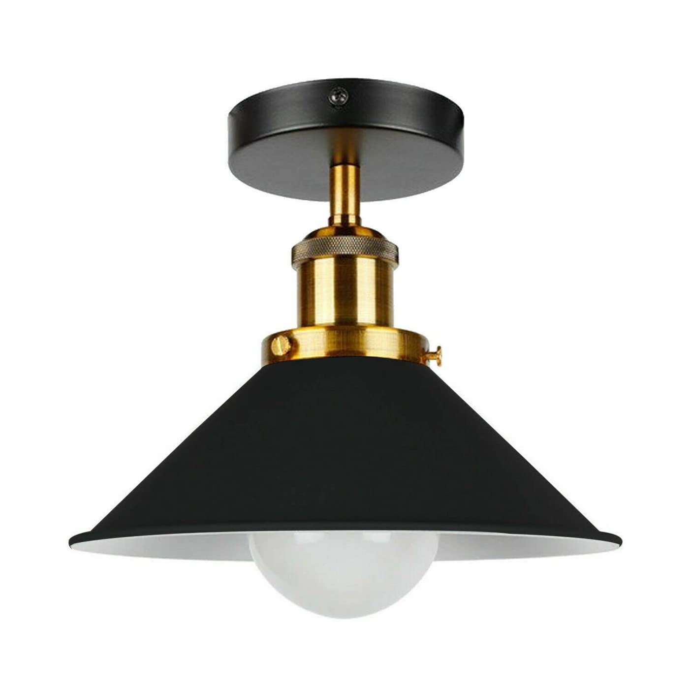 DC VOLTAGE Semi Flush Mount Ceiling Light E27 Industrial Kitchen Light Fixture Ceiling Mount for Dining Room Hallway Living Room 22cm Black Cone Shade with Bulb — image 1